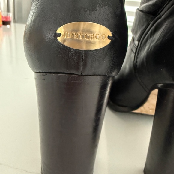 Jimmy Choo DART Black Leather Mid Calf Distressed Boots Block Heel - Picture 5 of 11